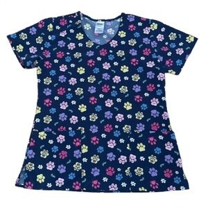 Wink Multicolor Paw Print Women's Scrub Top